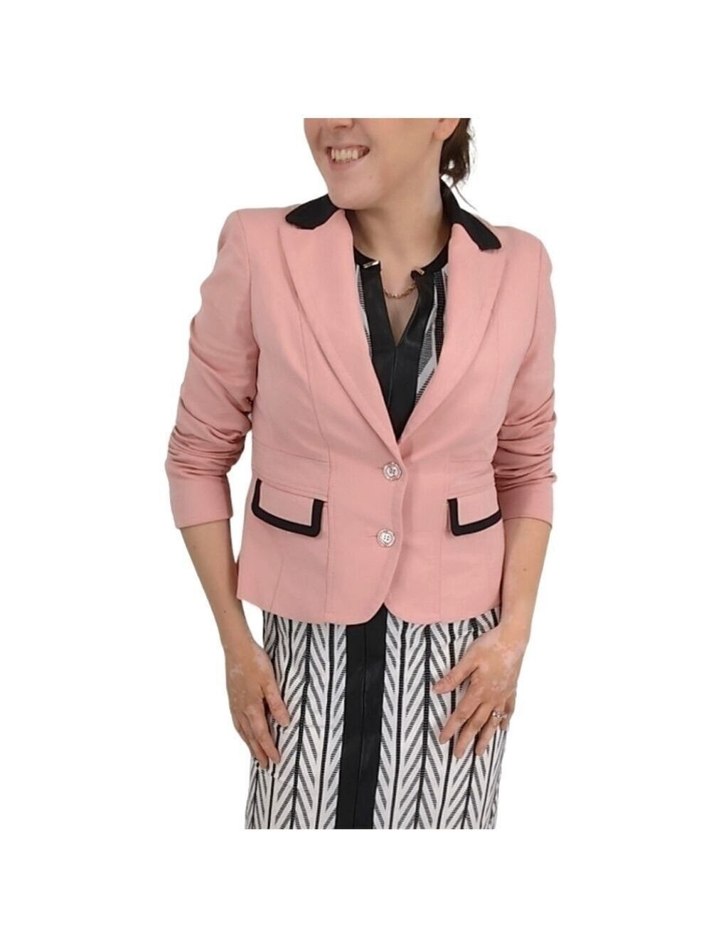 8 • New York & Company • Pale Pink w Black Full Sleeve Blazer